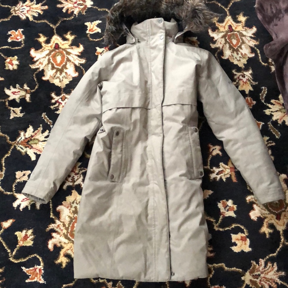 Beige Columbia parka coat